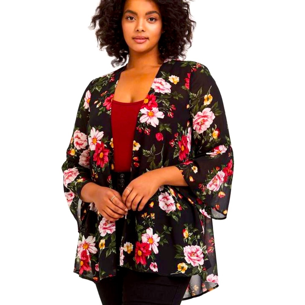 Black Floral Chiffon Kimono